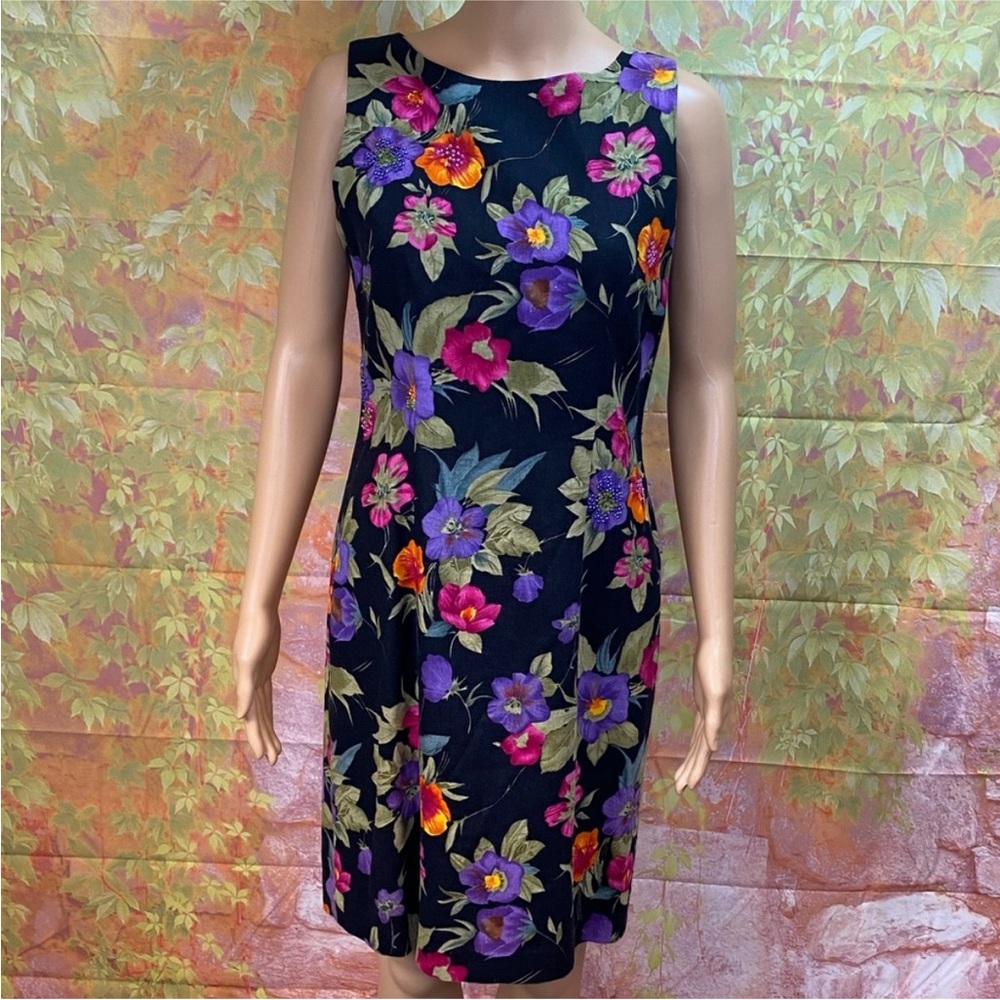 Jessica‎ Howard Beaded Floral Linen Blend Sleeveless Sheath Dress